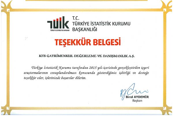 Türkiye İstatistik Kurumundan KFB'ye Teşekkür